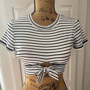 Robin Piccone Black and White Ribbed Crop T-Shirt